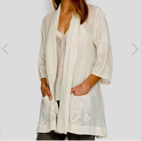 Johnny Was Motley Intricate Tonal Embroidered Kimono Jacket Cream Size M - L - Picture 4 of 16